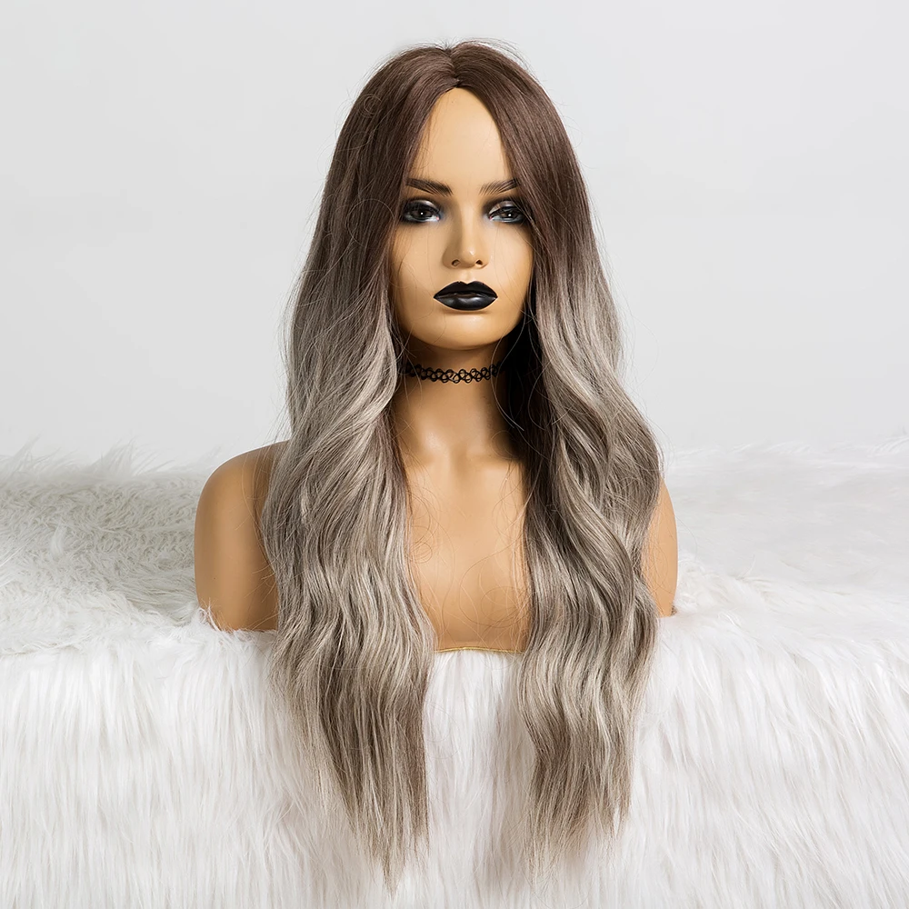 Длинные волнистые синтетические парики с Омбре от коричневого до светлого цвета