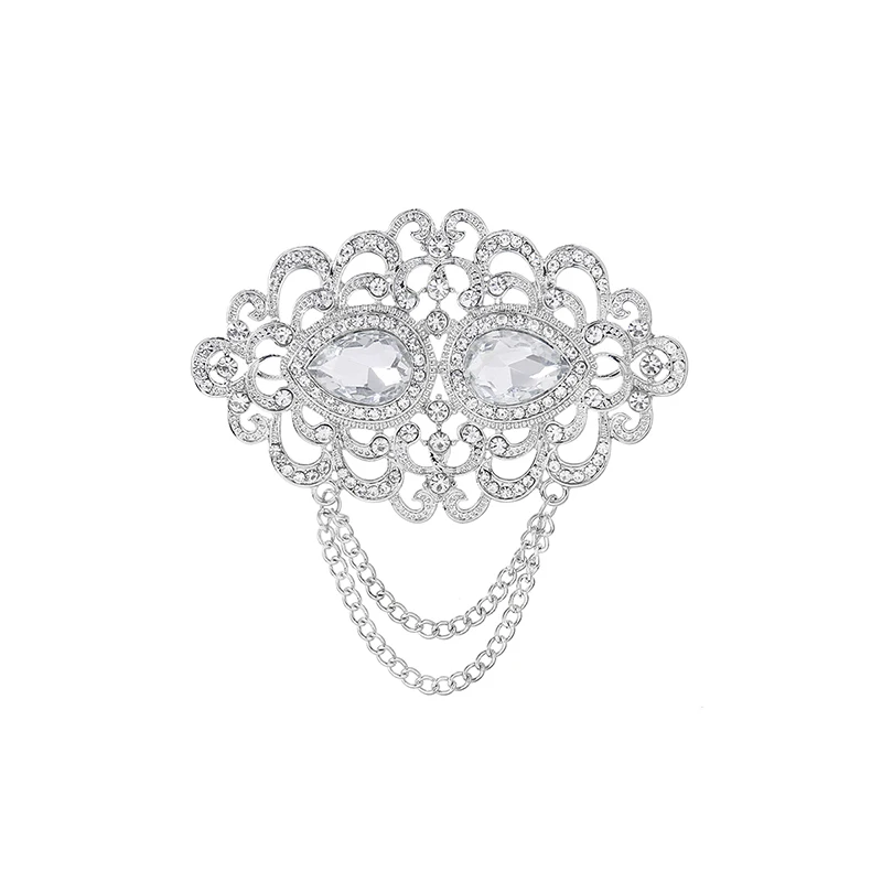 WEIMANJINGDIAN Factory Price High Quality Pear Cut Crystal Rhinestones Chain Brooches for Women or Wedding | Украшения и