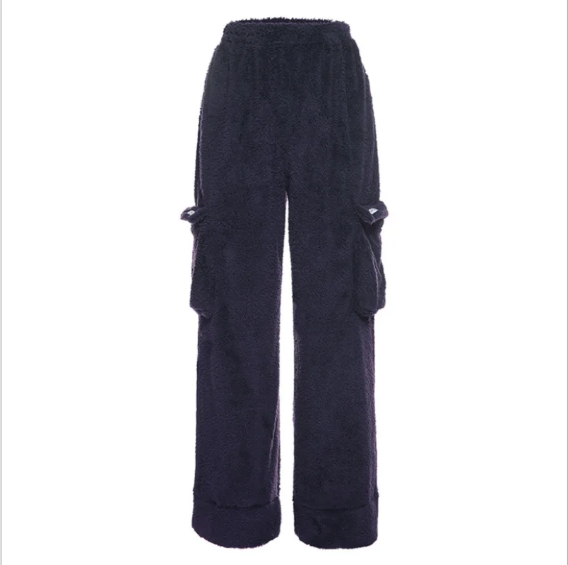 

Autumn and winter fashion women's new high-waisted loose thin pocket patchwork straight tube casual pants