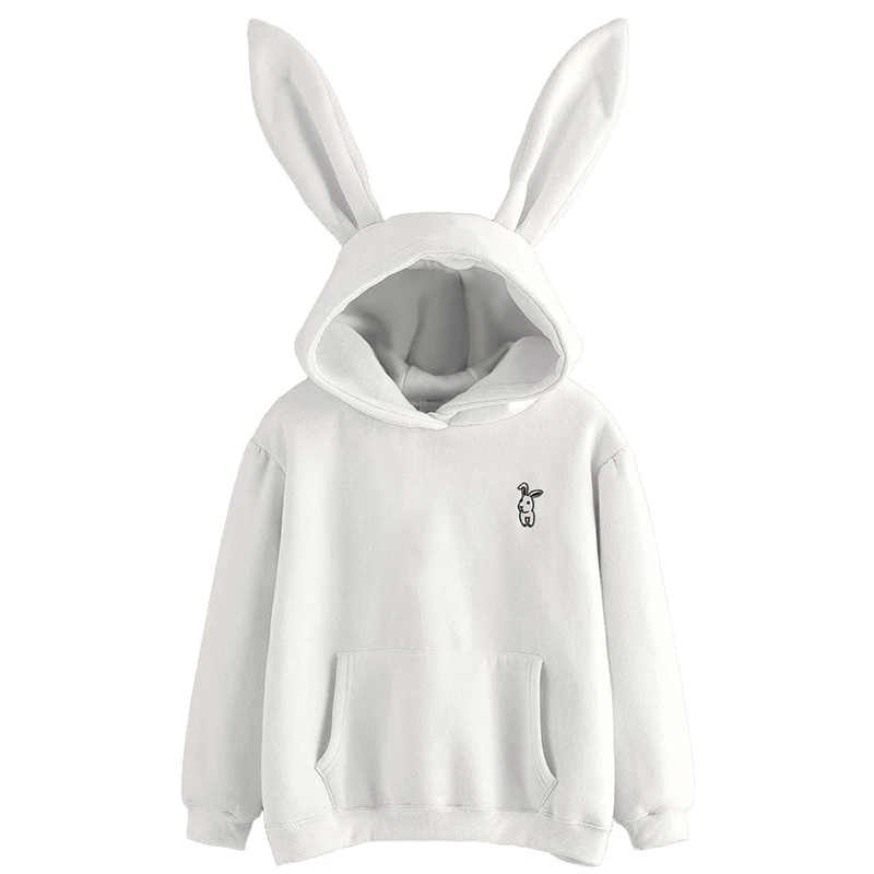 

2021 Autumn Winter Women Hoodies Kawaii Rabbit Ears Fashion Hoody Casual Solid Color Warm Sweatshirt Hoodies for Women
