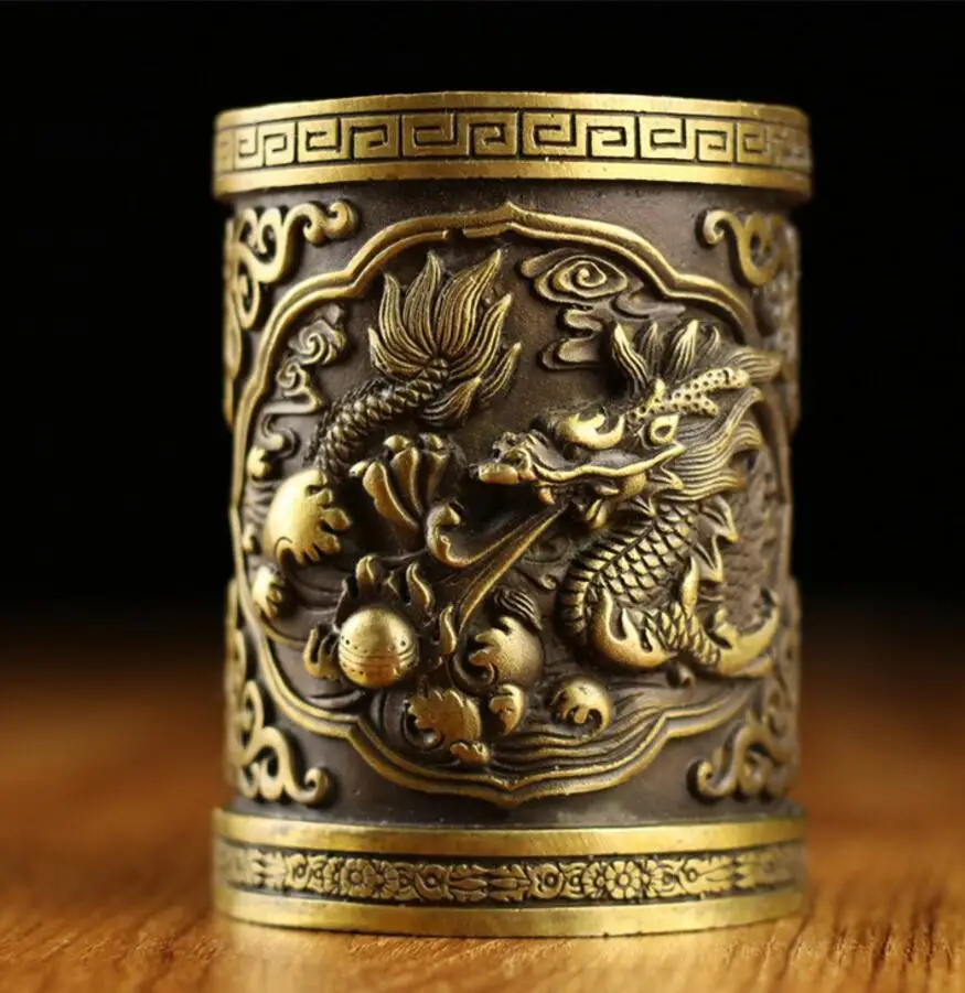Copper Statue Pure copper Eagle dragon horse pen holder antique ornament | Statues &amp Sculptures