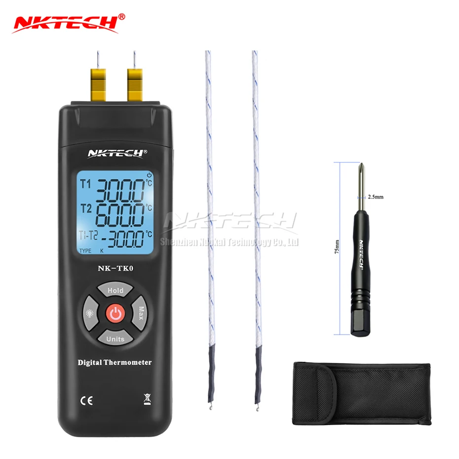 

NKTECH NK-TK0 Digital Thermometer Thermocouple Temperature Meter K-Type Dual Channel T1 T2 Sensor Industrial Tester Instrument