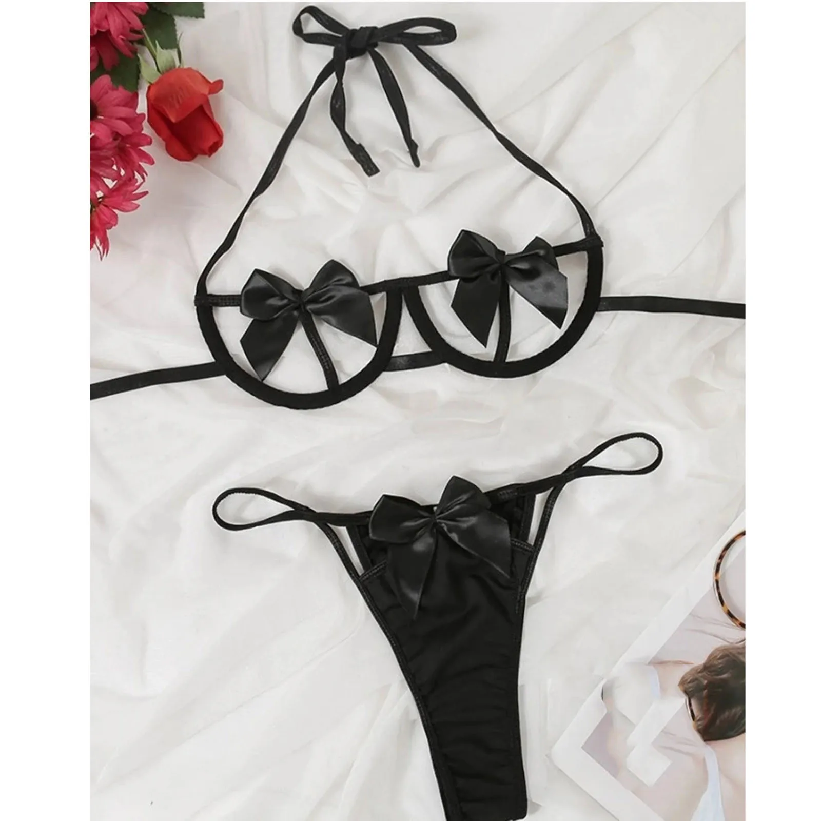 

New Fashion Women Bra Set Sexy Bowknot Lace Lingerie Underwear Set Hollow Out Push Up Bra Brief Sets Intimates Two-piece Sets
