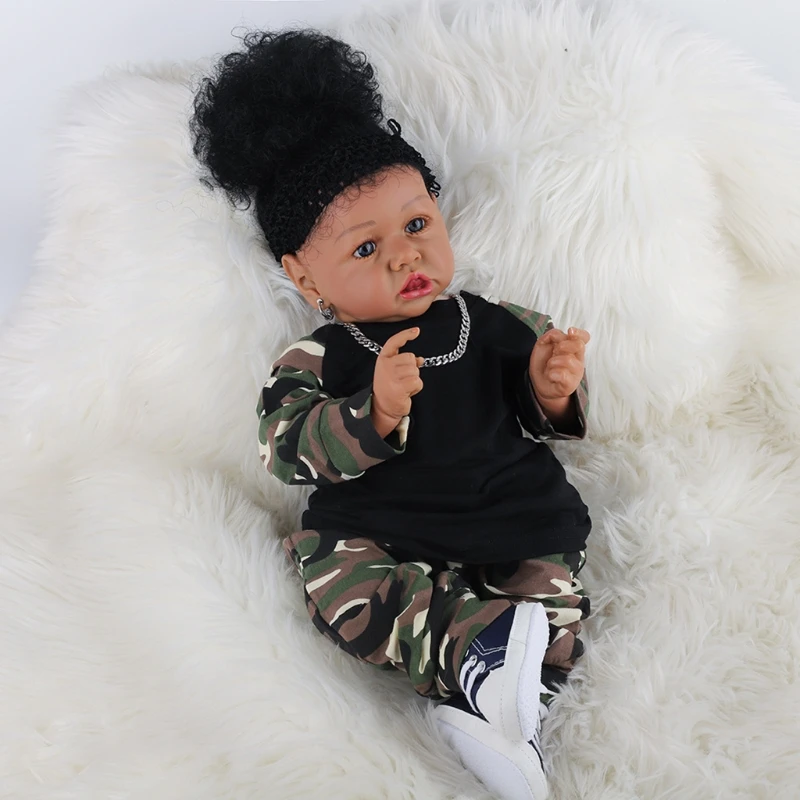 

23inch Baby Play Doll Washable African Girl Doll Realistic Newborn Doll