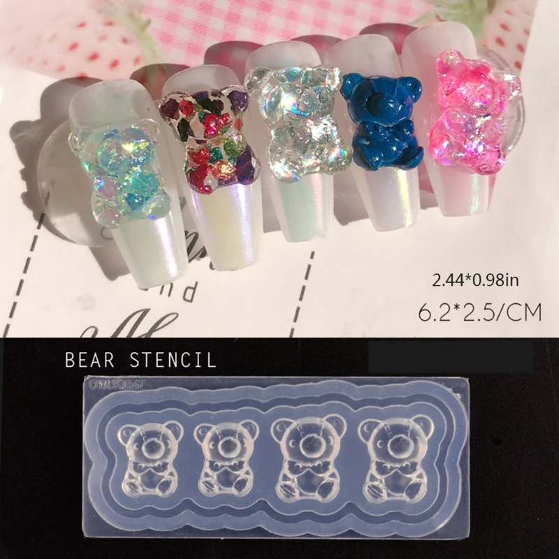 

Crystal Epoxy Resin Mold Nail Carving 3D Bear Silicone Mould DIY Crafts Stamping Plate Nails Stencils Manicure Tools