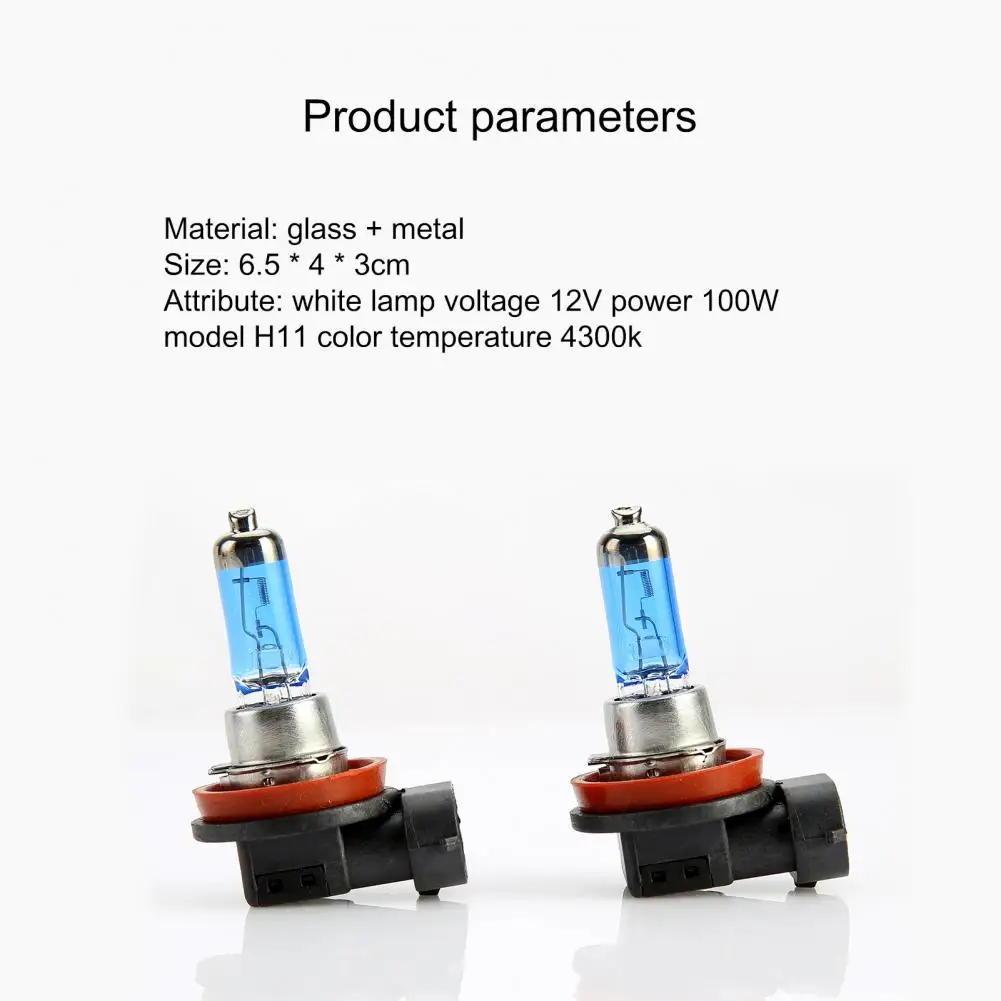 

H11 Halogen Lamp 12V 100W 4300K Car Halogen Bulb Xenon Dark Blue Glass Super White (2 PCS)