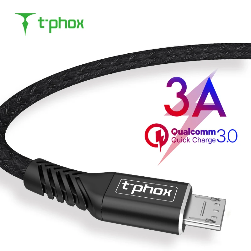 T phox Micro USB кабель 3A нейлон Быстрая зарядка для передачи данных Samsung Xiaomi LG Tablet Android