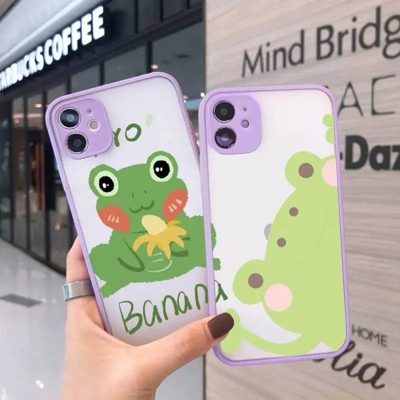 

CARTOON Frog Phone Case For iPhone 12 11 Mini Pro XR XS Max 7 8 Plus X Matte transparent Purple Back Cover