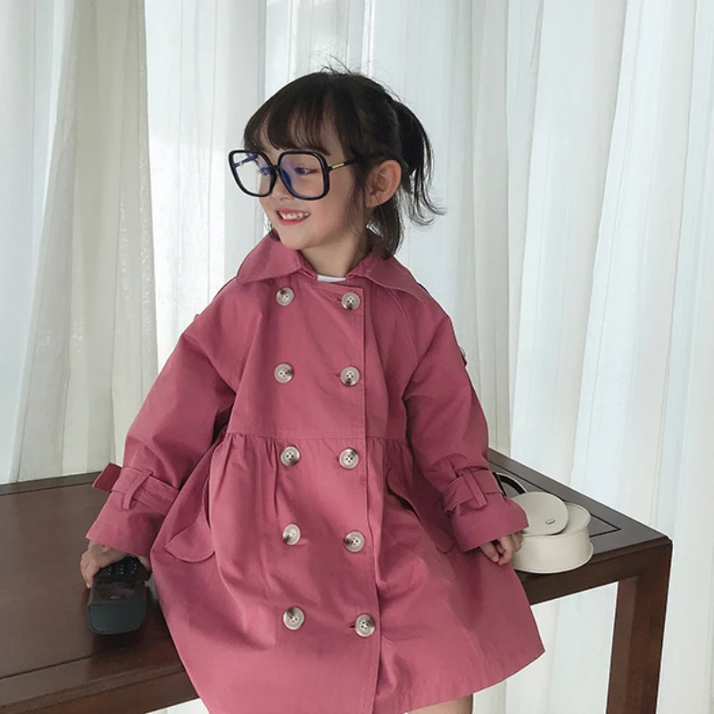 

Children Coats For Girls 2020 Spring Baby Girl Windbreaker Double Breasted Waterproof Long Kids Jackets Children Outerwear 2-9Y