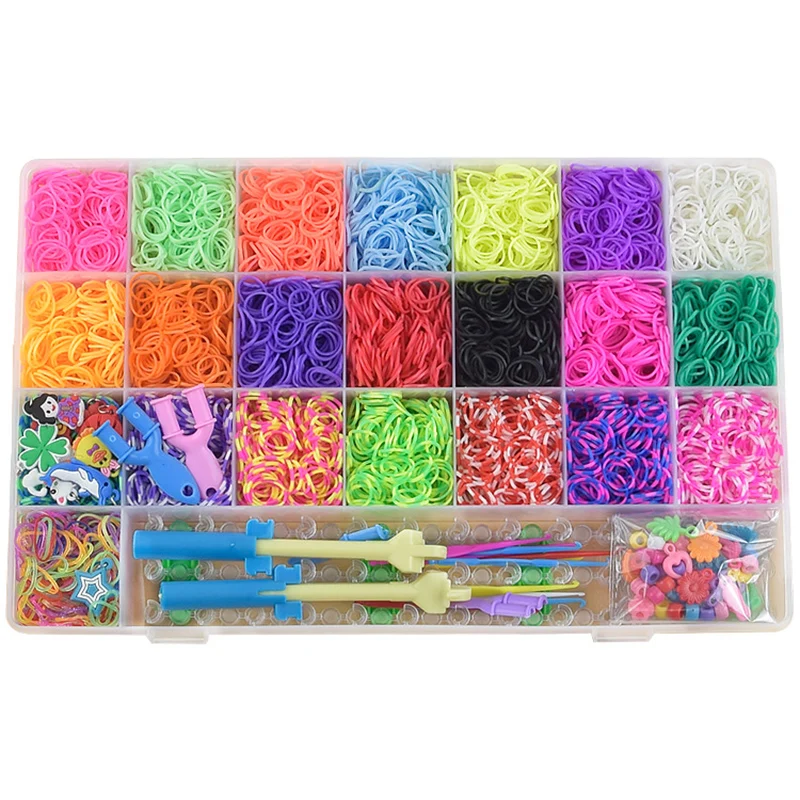 

Loom Bands Box Kid DIY Set Bracelet Silicone Rubber Bands Elastic Colorful Weave Loom Bands Toy Children Goods