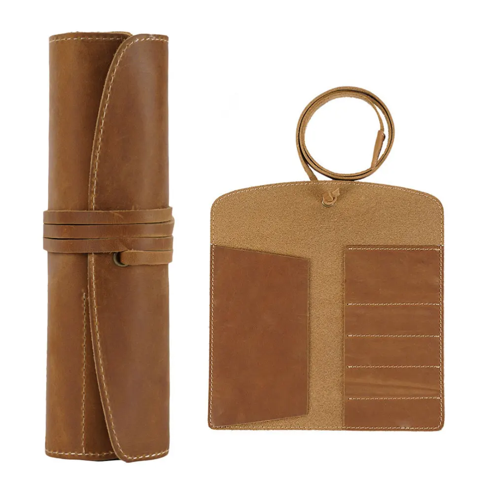 

Vintage Retro Roll Leather Pen Pouch Holder Pencil Bag Pen Case for Rollerball Fountain Ballpoint Pen