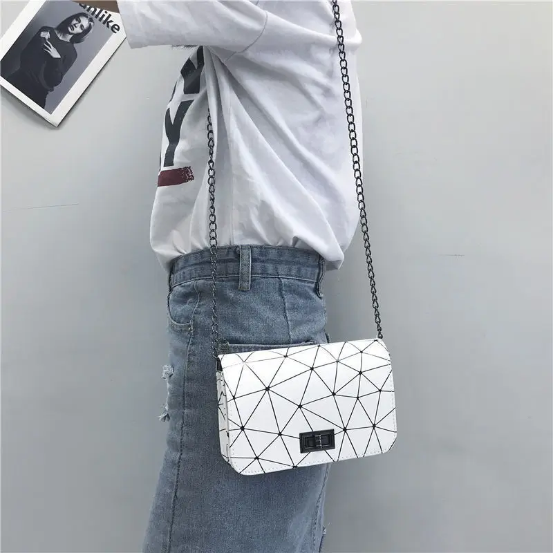 

Luxury Brand Fashion Women Shoulder Bags 2021 New Wild Crack Printed Messenger Bag PU Geometric Rhombus Small Square Bag