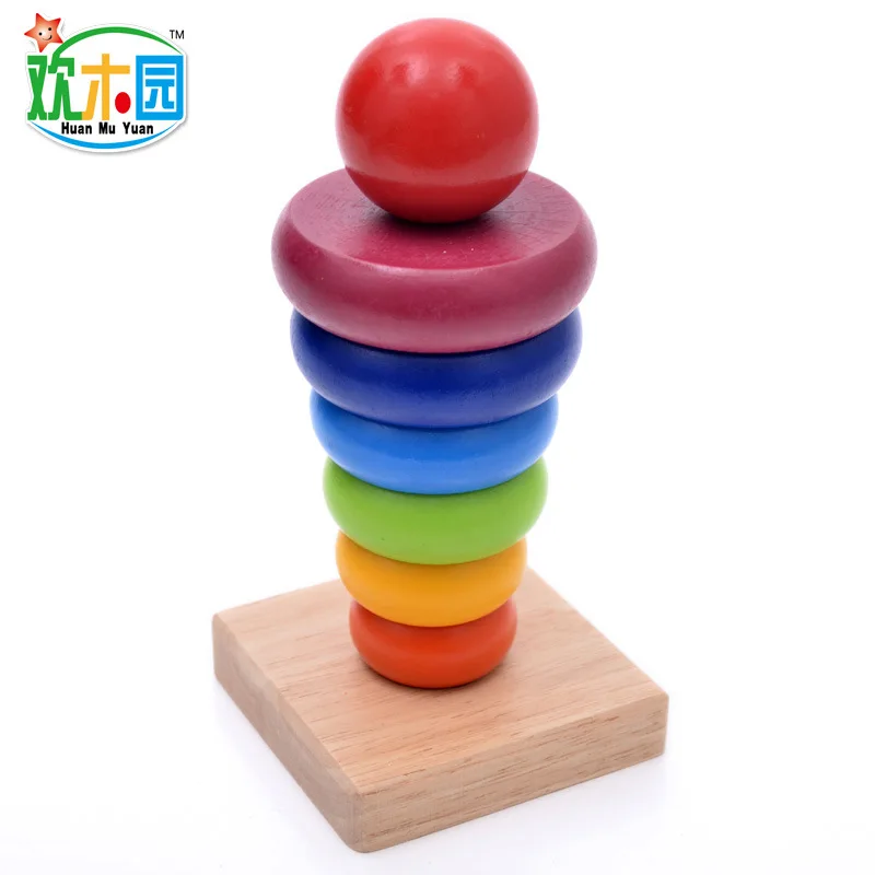 

Huanmu Garden Wooden Rainbow Tower Ring Jenga Building Block Fancy Toy for Children