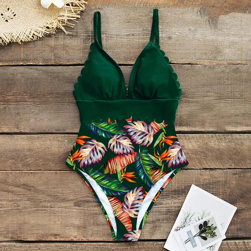 Сексуальный слитный купальник для женщин, на плече, Цветочный, женский купальник, купальники с эффектом пуш-ап, боди, пляжная одежда, гофрированный Монокини - Цвет: CU19496G2