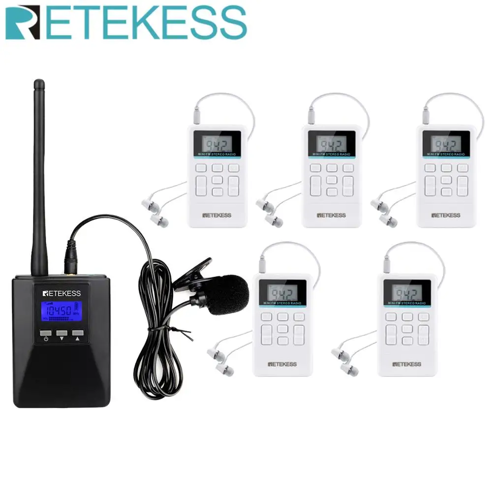 

RETEKESS TR506 FM Transmitter +5Pcs TR612 FM Receiver Wireless Tour Guide System for Guiding Meeting Simultaneous Interpretation