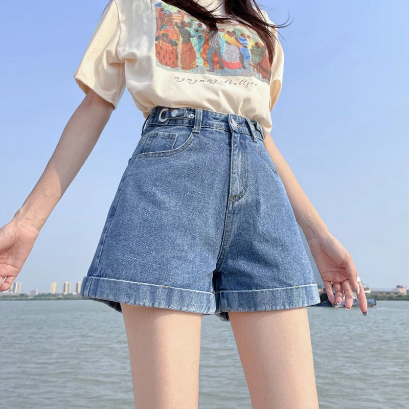 

Women's Summer Breeches Wide Shorts Denim High Waist Casual Shorts Fashion Wide Plus Size Denim Shorts Female Jeans Mom Korean