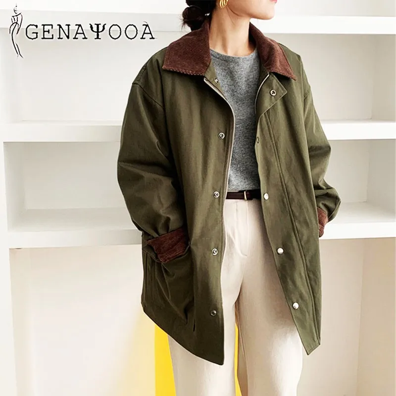 

Genayooa Patchwork Coats And Jackets Women 2020 Autumn Thick Warm Coat Women Winter Overcoats Harajuku Korean Streetwear Fashion