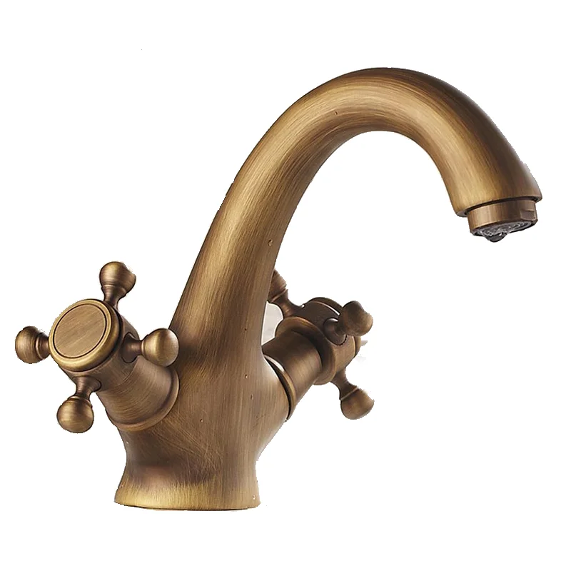 

Bathroom Faucet Antique Bronze Finish Brass Basin Sink Solid Brass Faucets Double Handle Water Mixer Taps Bath Crane Swan Neck
