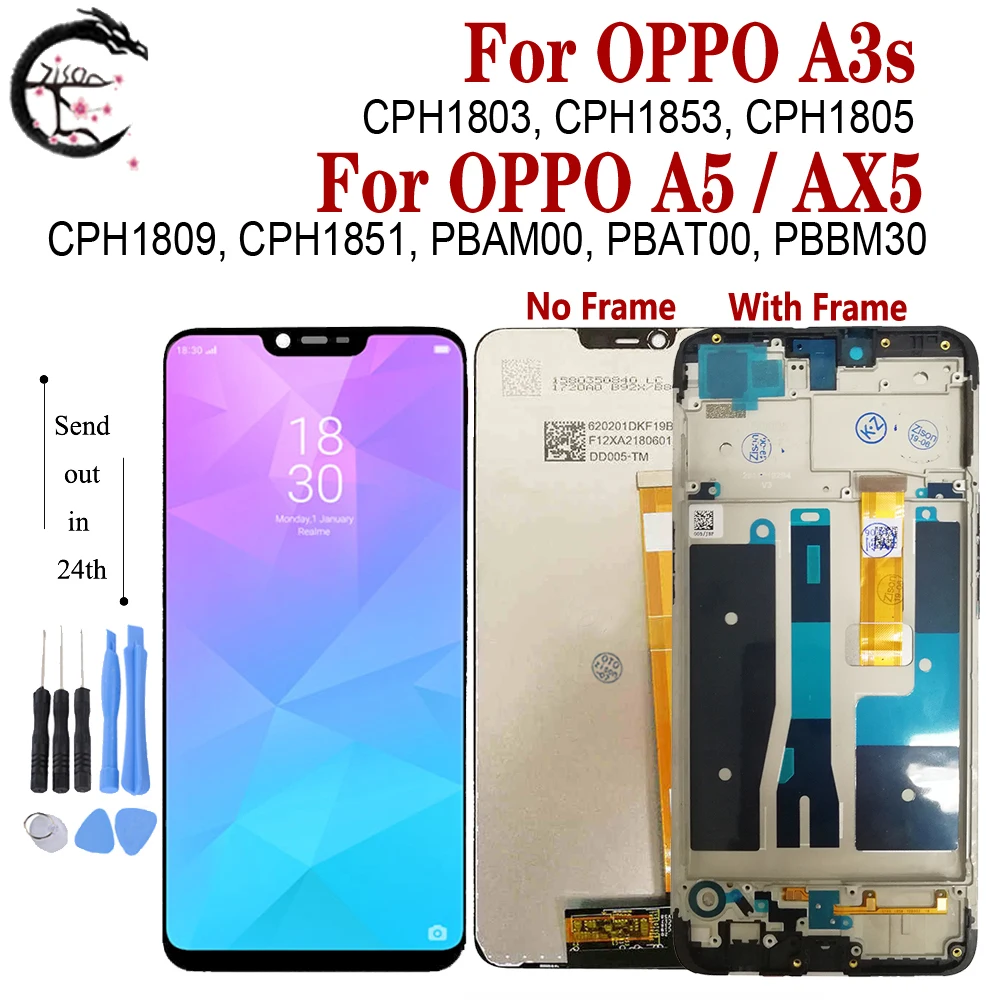 6,2-дюймовый ЖК-экран с рамкой для OPPO A3s CPH1853 CPH1805 Дисплей A5 AX5 CPH1809 CPH1851 ЖК-экран, сенсорный датчик дигитайзер детали в сборе