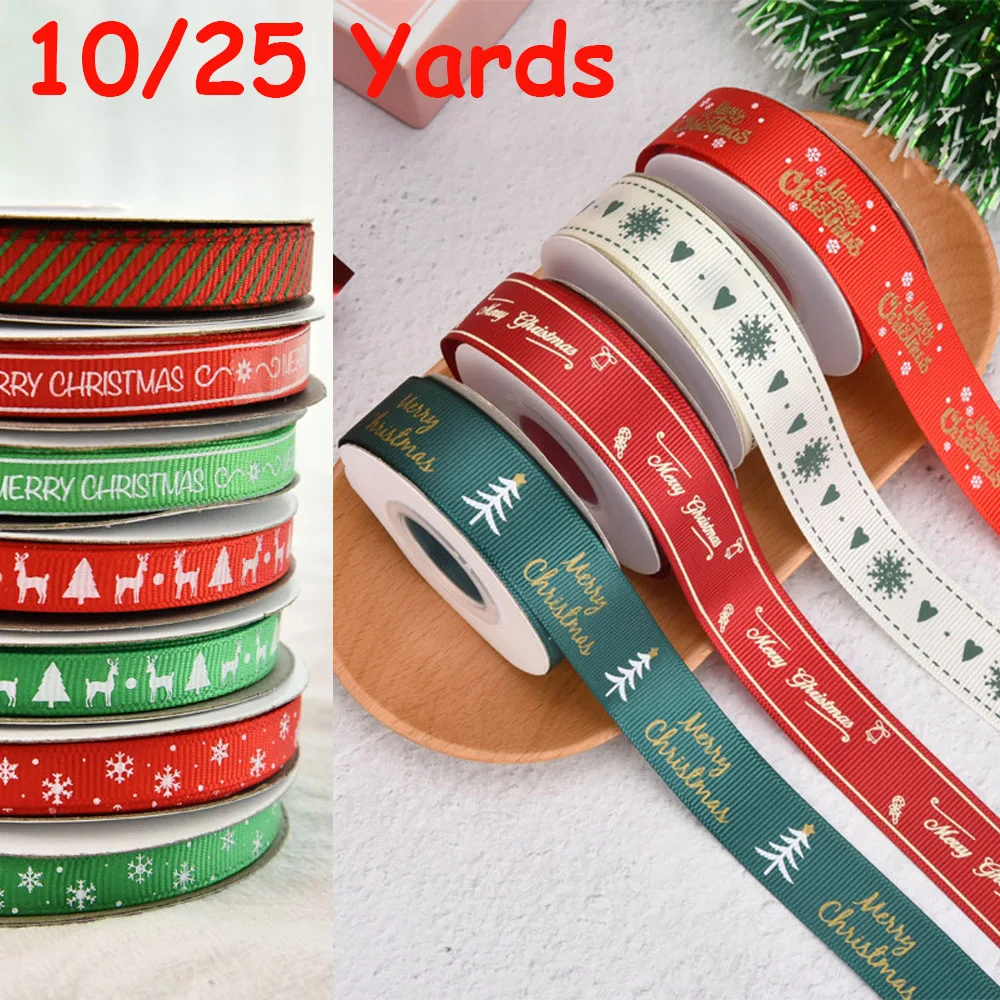

25/10Yards/roll Christmas Ribbons Wedding Gift Wrapping Ribbon Printed Bows for Crafts DIY Christmas Decorations DIY Gifts