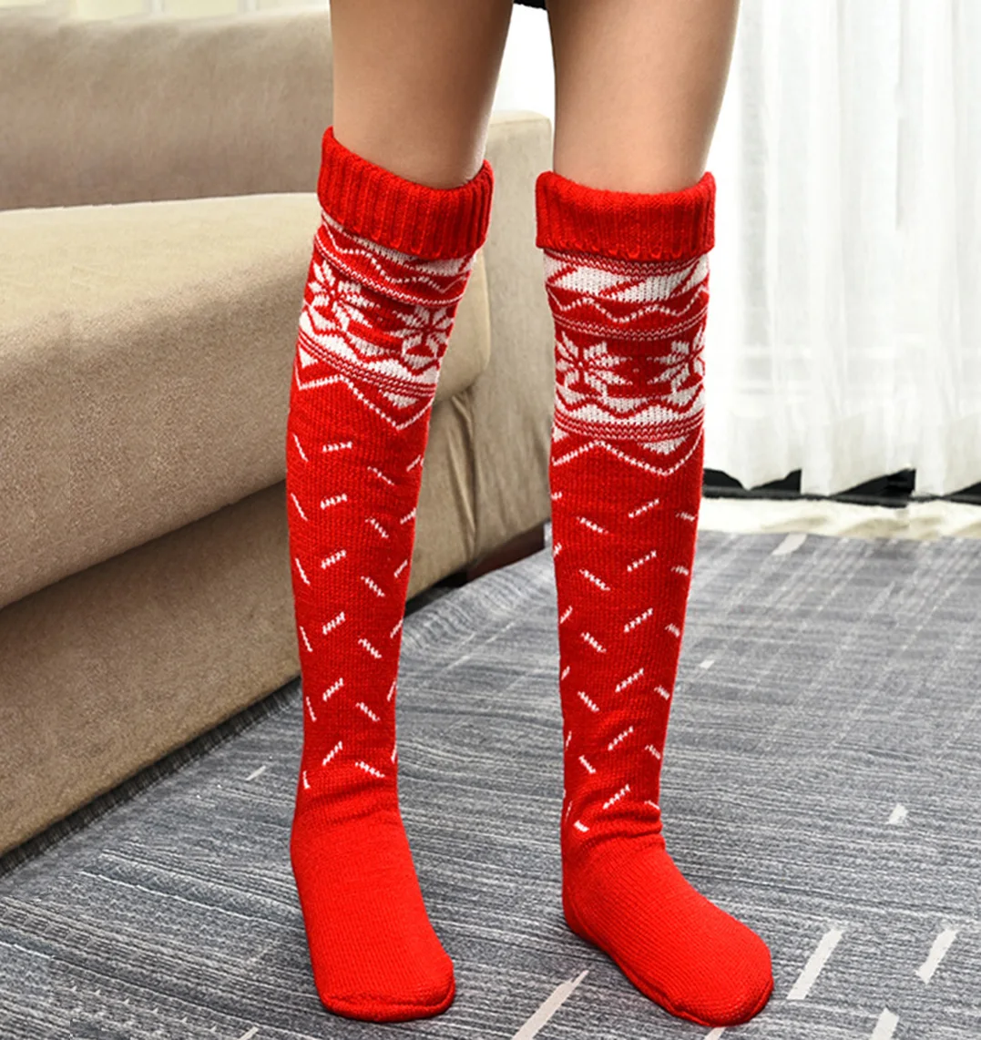 Милые осенние длинные чулки для девочек женские Рождественские теплые вязаные