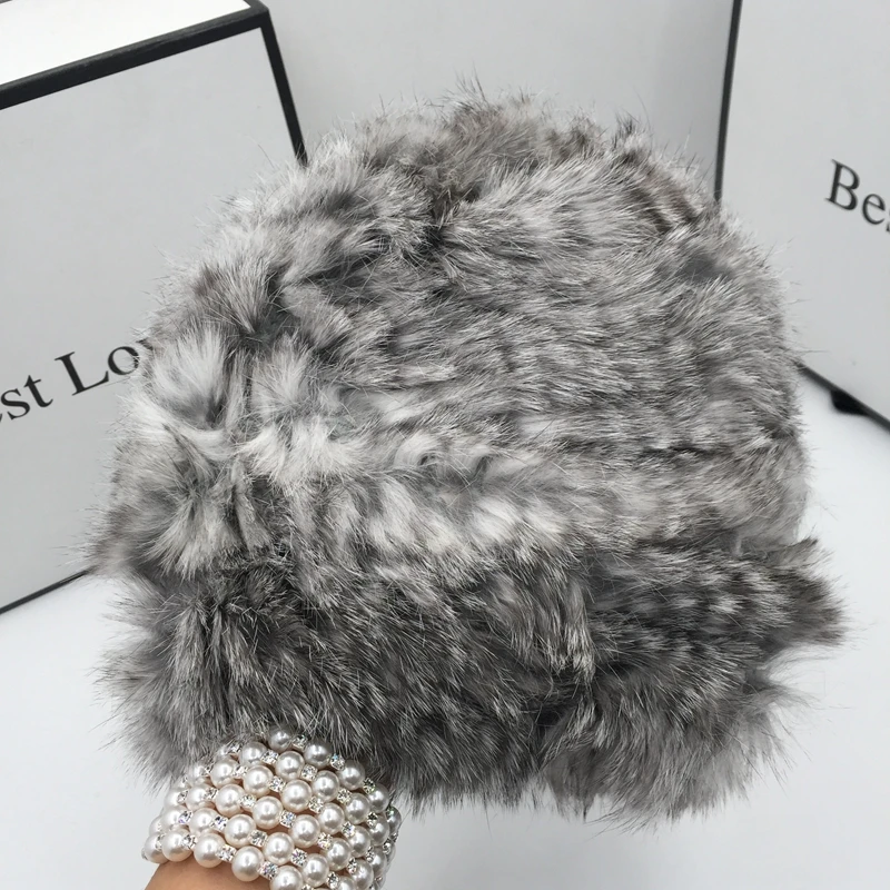 

winter new real rabbit fur hat web celebrity knitting cap fashion female beanies