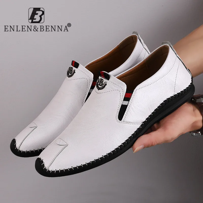 Мужская повседневная обувь из коровьей кожи лоферы без застежки на плоской