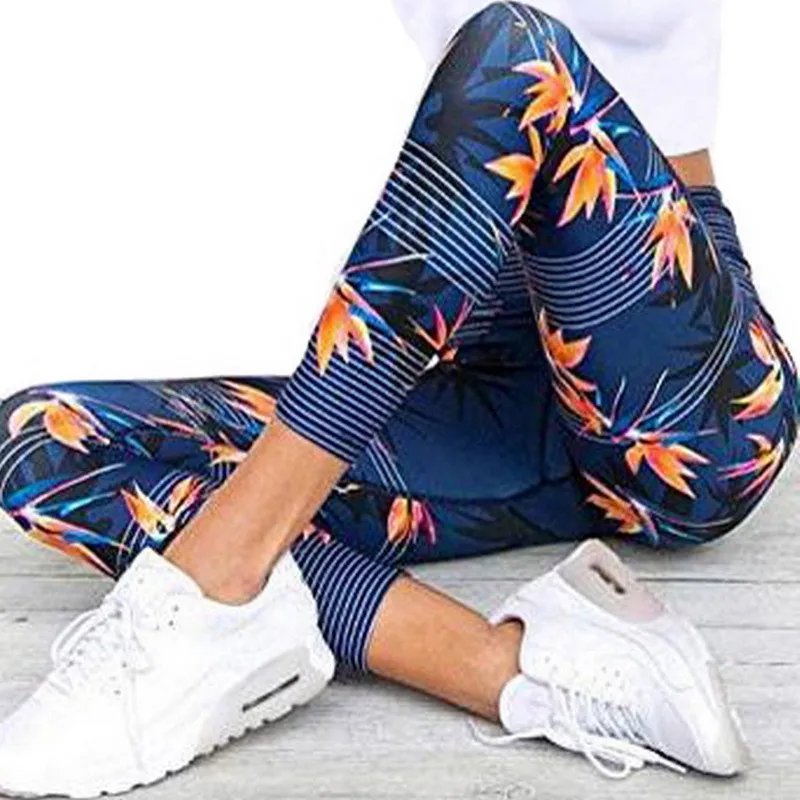 Yoga Leggings High Waist Fitness Legging Sport Women Hips Pants Quick-Drying Breathable Blue Printed | Спорт и развлечения