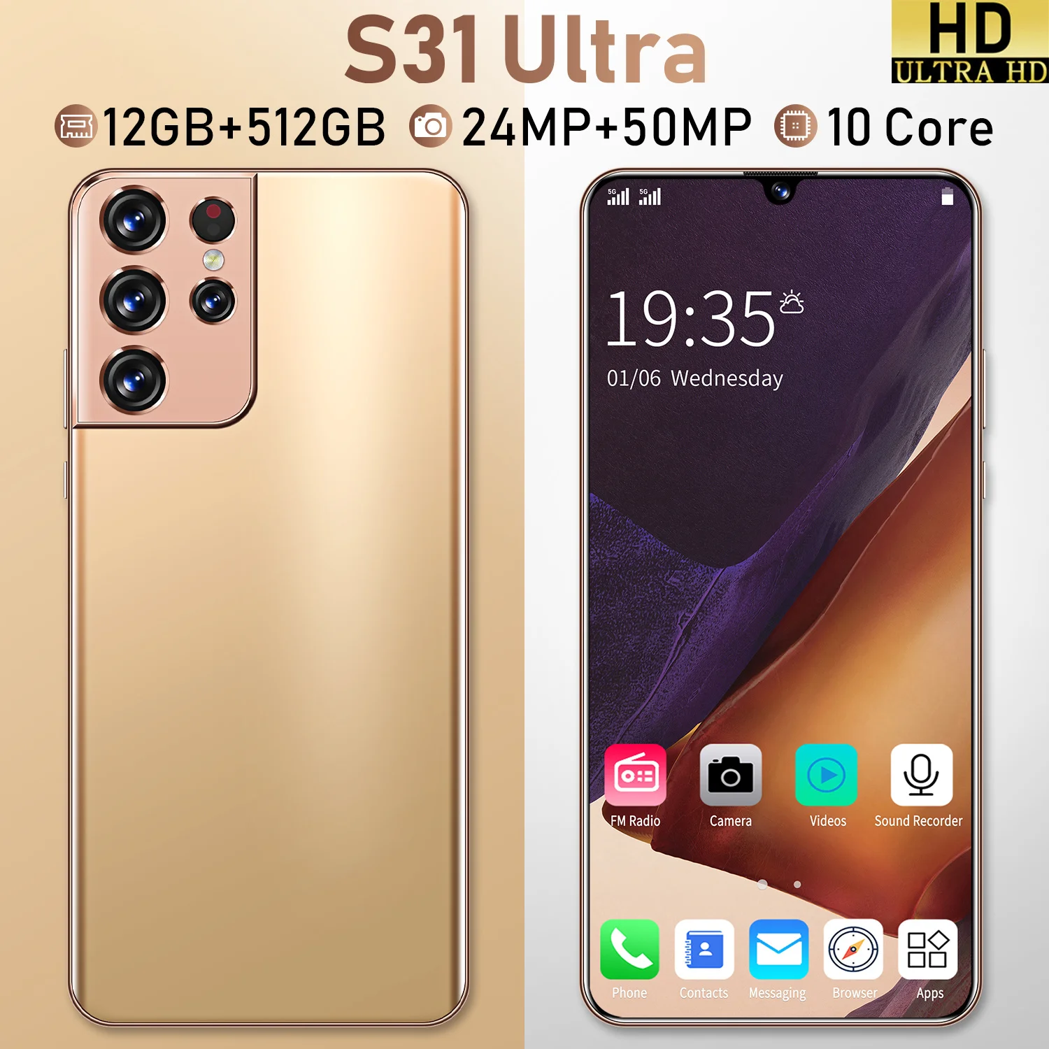 

2021Global Version S31Ultra Smartphone12+512G 6000mAh 6.6Inch Dual SIM Dual Standby HD Full Screen Support Face ID 5G CellPhone