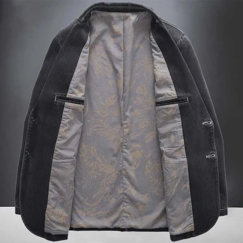 Джинсовый костюм мужской с карманами однобортный приталенный сиреневый пиджак