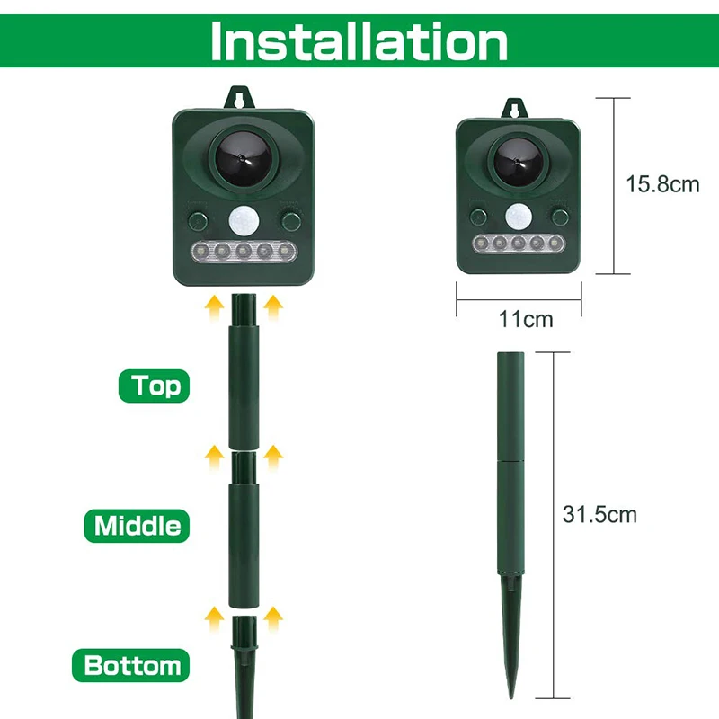 

Solar Cat Repellent Waterproof Adjustable Sequence Repeller To Keep Dogs Cats for Farm Garden