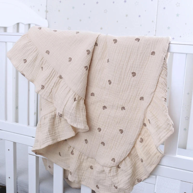 

Solid Color Cotton Baby Blanket Ruffle Newborn Muslin Receiving Blanket Swaddle Wrap Baby Stroller Blanket Cover Bedding Quilt
