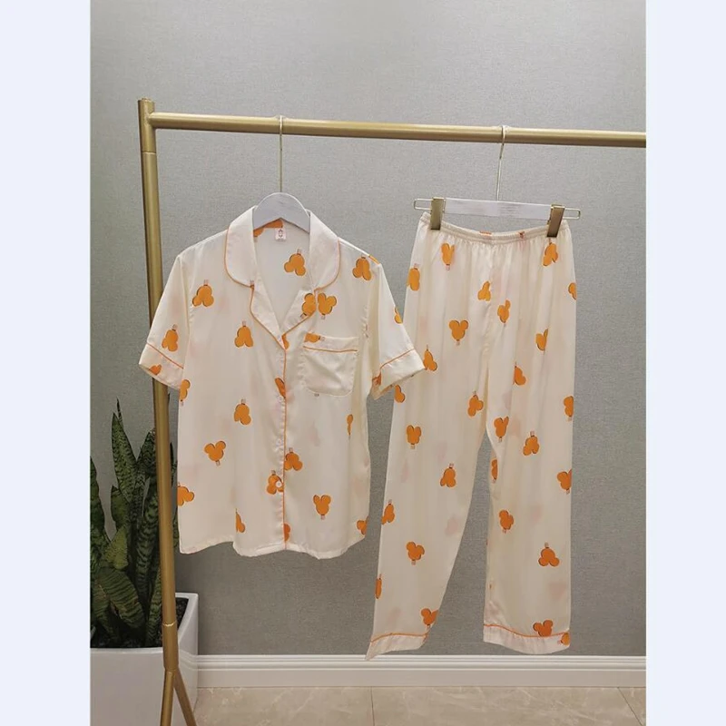 Женские шелковые пижамы с принтом Smmoloa Длинные атласные коротким рукавом летние