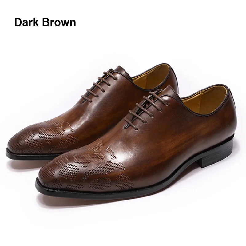 Dark Brown FELIX CHU/фирменный дизайн; мужские оксфорды из натуральной кожи; ручная работа; коричневые мужские свадебные модельные туфли на шнуровке; деловая обувь - Цвет: Dark Brown