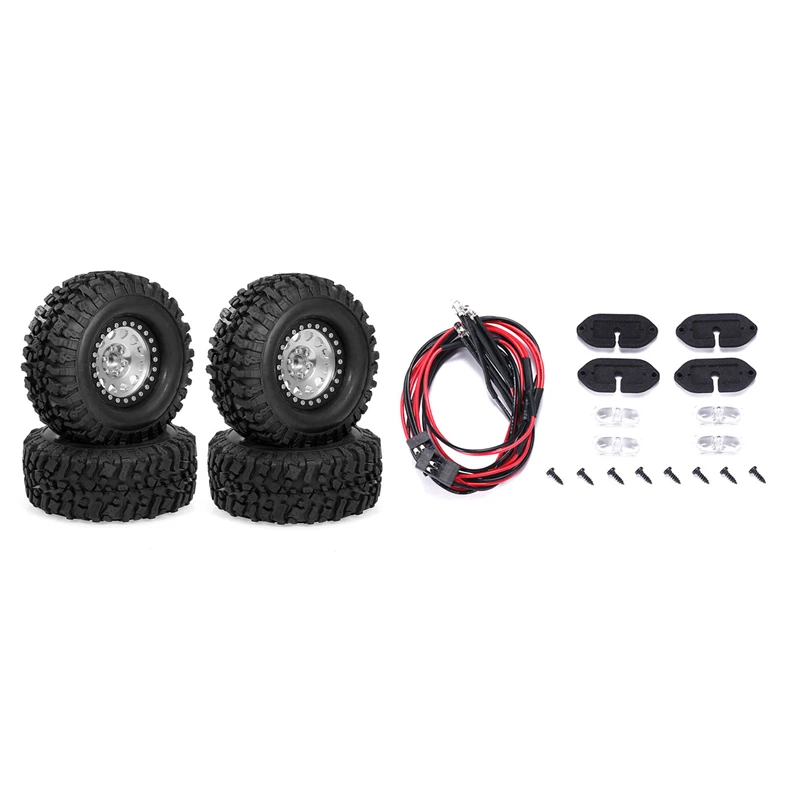 

4Pcs Beadlock Rims Wheel for Traxxas Trx4 Hsp Tamiya Axial with Chassis Light Decorative Light for AXIAL SCX10 III