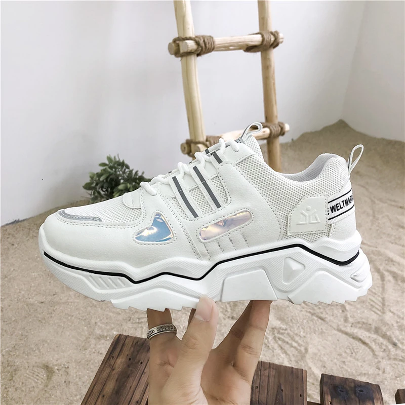 Женские массивные кроссовки белые розовые желтые женская обувь на шнуровке