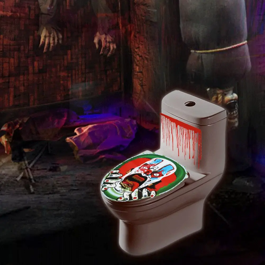 Наклейки для унитаза s Хэллоуина вечерние ПВХ страшные чехлы сидений водостойкие