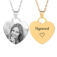 personalized custom photo text engraved pendant gold black stainless steel heart necklace jewelry gift for women