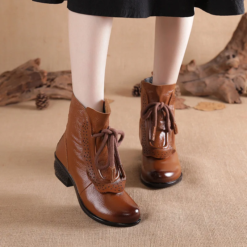 

Women Western Ankle Boots Roman Pointed Casual Booties Spring Winter Woman Artificial Leather Short Boot Femal Retro Chaussures