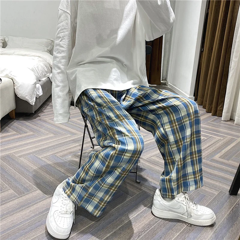 Женские клетчатые брюки свободные повседневные Прямые для девушек 2020|Брюки| |