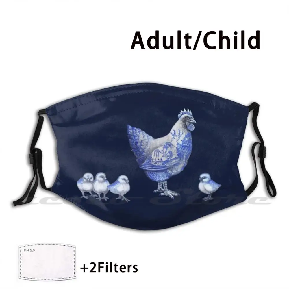 

Синяя ива курица и цыплята пользовательский узор моющийся фильтр Pm2.5 взрослая детская маска художественное изделие от Jayde Hilliard