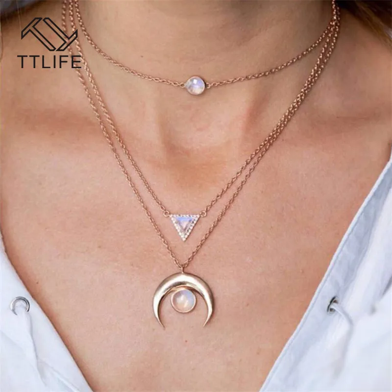 Женское колье с опалом в стиле бохо винтажное ожерелье золотистого цвета длинной