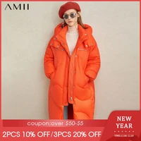 amii fashion 90 white duck thick down coat winter women casual hooded solid loose female long jacket tops 11940488