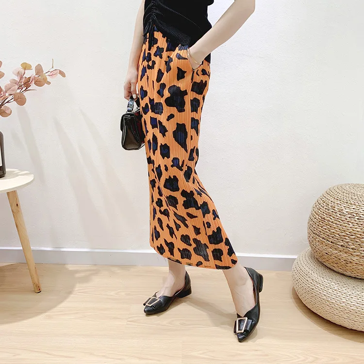 HOT SELLING Miyake  fashion fold print twill skirt design waist Straight skirt IN STOCK