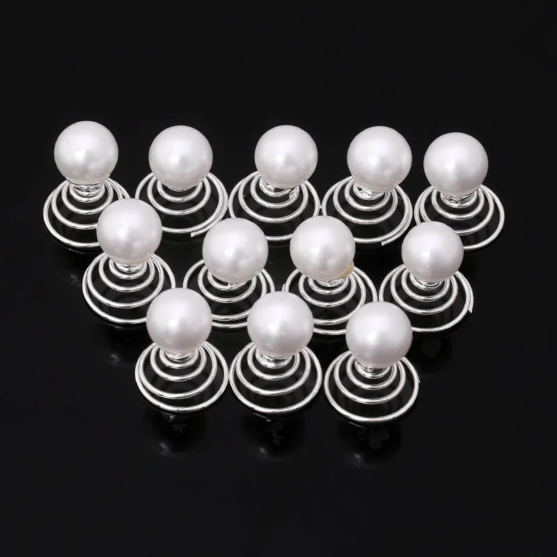 12pcs/lot Wedding Bridal Hairpins Rhinestone Pearl Flower Spiral Hair Pins Twist Clips for Women Bride Accessories |