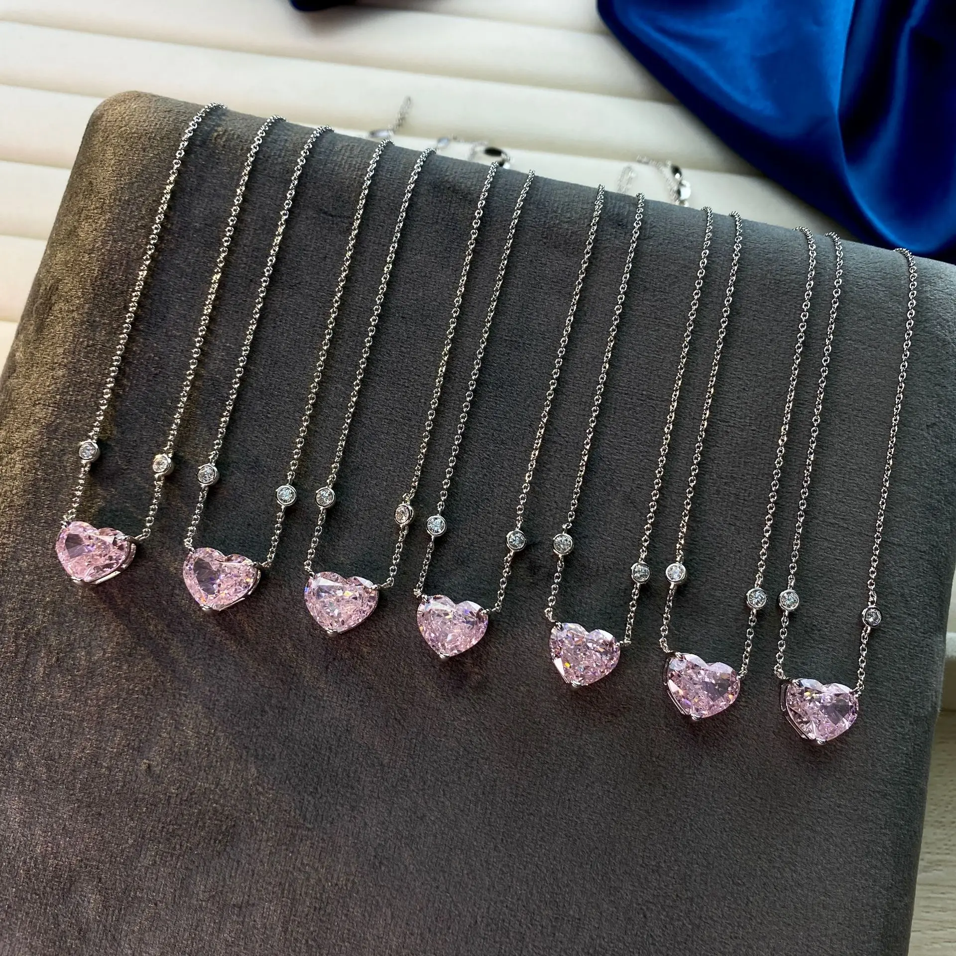 PANSYSEN Solid 925 Sterling Silver Heart Design Citrine Pink Sapphire Gemstone Pendant Necklaces Women White Gold Color Necklace | Украшения
