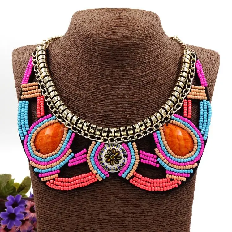 Женское богемное колье с большим воротником массивное ожерелье подвеской