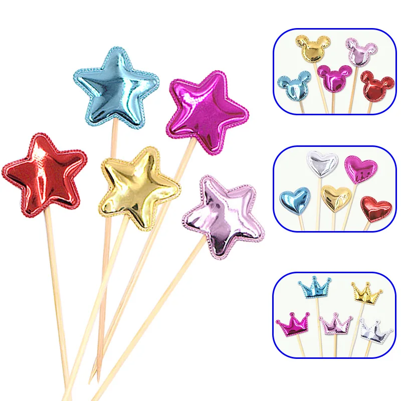 5 шт./лот прекрасное Сердце Звезда Корона торт Топпер на день рождения кекс флаг