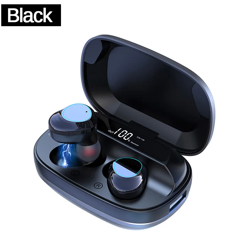 Black QCR TWS Bluetooth наушники 3000 мАч наушники зарядная коробка IPX7 водонепроницаемый тяжелый бас 6D стерео HiFi Звук светодиодный дисплей гарнитуры - Цвет: Black