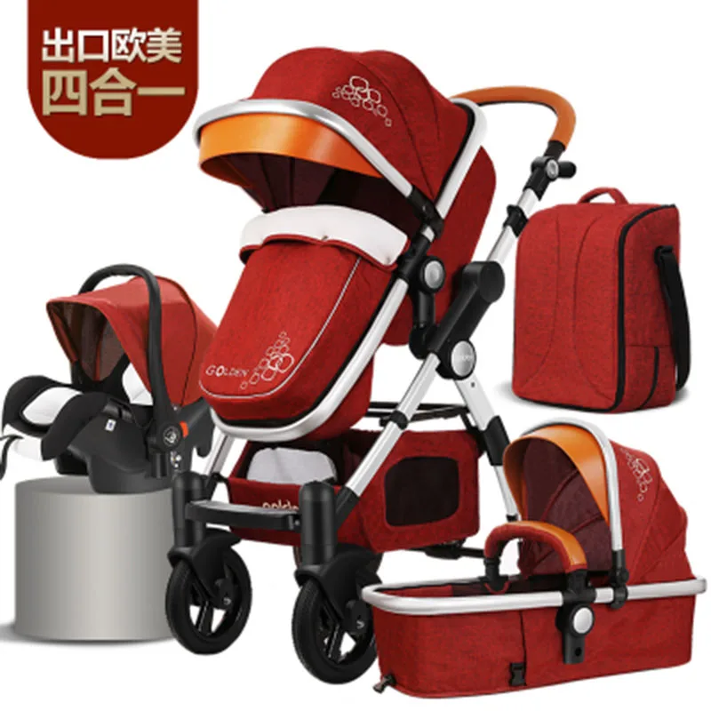 

2020Luxury Infant Baby Stroller 3-in-1 Four Wheel Folding Travel System With Car Seat Cradle Sleeping Basket Stroller Pram